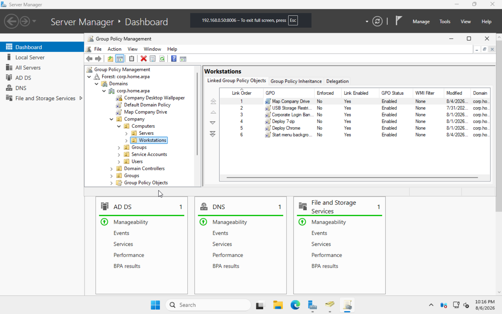 Active Directory lab architecture
